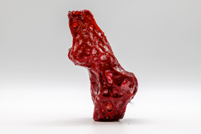 Sculpture rouge en matière organique.