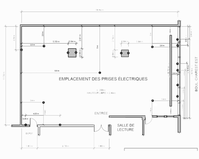 Plan d'architecture de la Galerie des arts visuels de l'Université Laval.