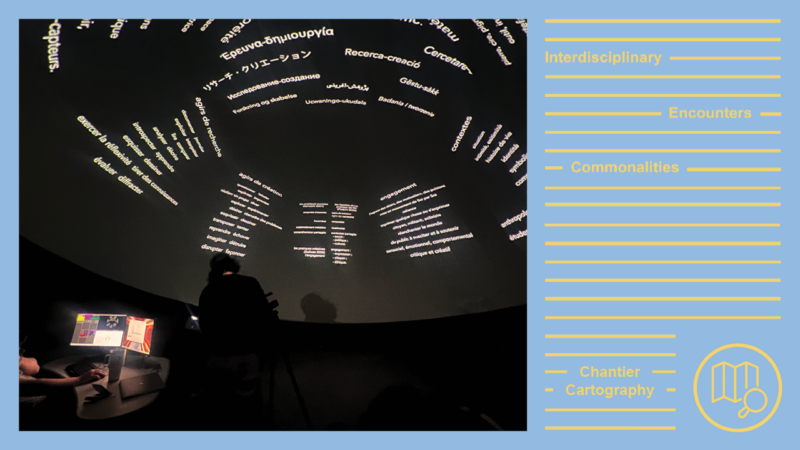 Text projected on a dome screen.